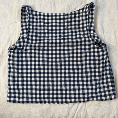 Old Navy taglia M Gingham plaid misto lino senza maniche crop top preppy cottagecore - Foto 7 di 12