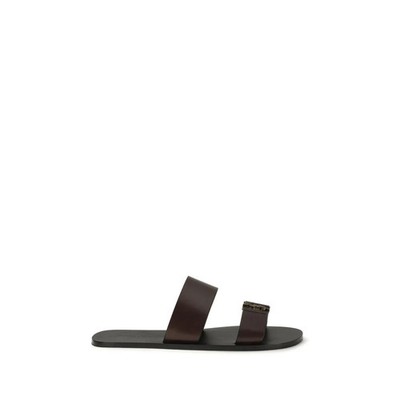 Saint Laurent -  Brown Calf Leather Bos Taurus Flat Sandals