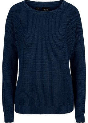 Damen Pullover mit U-Boot-Ausschnitt und Lochmuster Gr. 40/42 Dunkelblau Neu