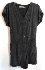 Mustard Seed Black Button Down Tie Back V Neck Short Sleeve Romper Size L EUC
