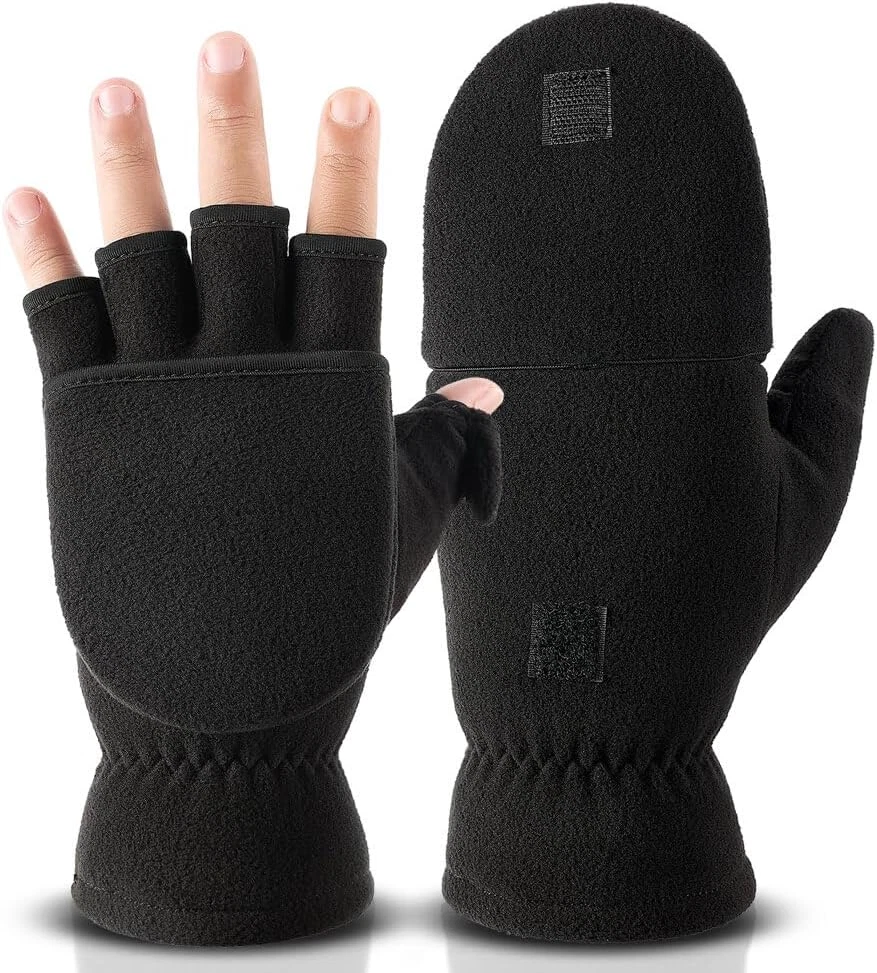 OZERO Winter Gloves Fingerless Convertible Mittens Thermal Polar Fleece Insulate