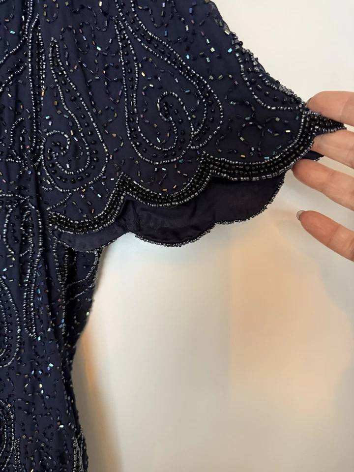 Vintage 90s Lyndella Beaded Sequin Drop Waist Party Evening Dress Size 20 - Image 3 of 4