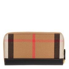 Burberry Zip Around Wallet in House Check w/ Leather Authentic New With Tags NWT