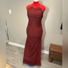 Tobi large red wine burgundy all over lace cross back formal mermaid maxi dress