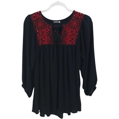 Earthbound Trading Co Shirt Size Small Black Red Geometric Gothic Dark Romance