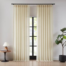 Beige Pinch Pleated Linen Curtains 102 Inches Length 2 Panels for Living Room...