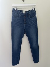 Madewell 9 Mid Rise Skinny Button Fly Jeans Distressed Raw Hem-Size 29