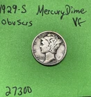 1929-S Mercury Dime 10c Vf Very Fine Obv Scratches 90% Silver See Pictures