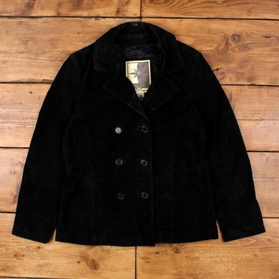 Vintage Middlebrook Park Suede Pea Coat S Damen 90er schwarz gefüttert Leder