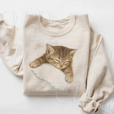 Retro Sleeping Kitten Sweatshirt, Vintage 90s Cat Graphic Crewneck, Cute
