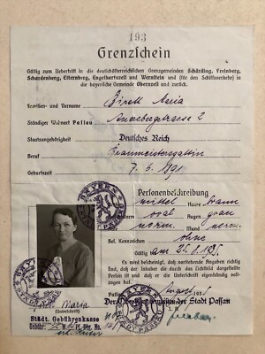 Grenzschein Passau De/Ös 1935 Schärding Freinberg Esternberg Obernzell Wernstein