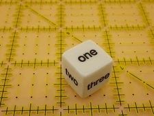 Opaque White Word Die (Dice with Words instead of numbers), 16mm, sold by EACH