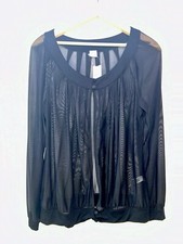 Three Dots Women s Sheer Black Top Medium Lon...