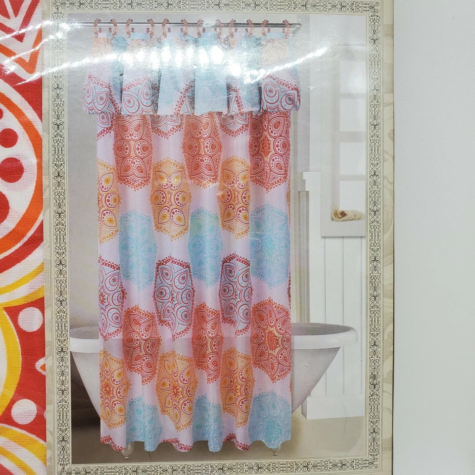 Anillos de cortina de ducha de tela con globo estampado de cachemira Better Home forro múltiple nuevo Foto 3 de 4