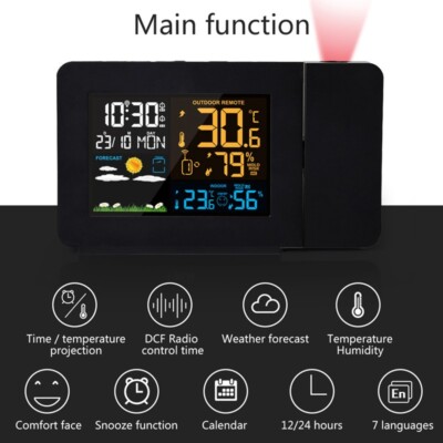 FJ3391 Weather Station Projection Clock Alarm Clock For Temperature Humidity