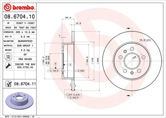 2X Brembo 08.6704.11 Bremsscheibe FüR Renault-image