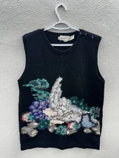 The Eagle's Eye Womens Sweater Vest Size Large Black Hand Knitted Bunny Vintage
