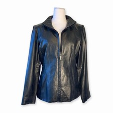 Mix It | Black Soft Leather Zip-up Long Sleeve Jacket W/ Pockets | Size S