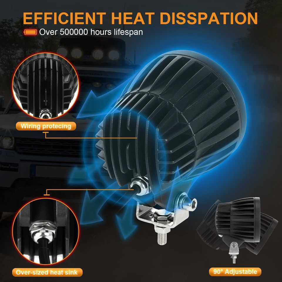 Luces de trabajo LED de 4 pulgadas AUXBEAM, faros de haz alto y bajo, vainas para motocicleta Harley Foto 4 de 4