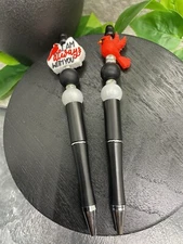 2 PC Handmade Silicone Bead Black Ink Pen Set Cardinal Always With You B2945