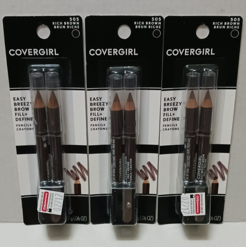 3 PACK COVERGIRL Easy Breezy Brow Fill + Define Pencils #505 Rich Brown