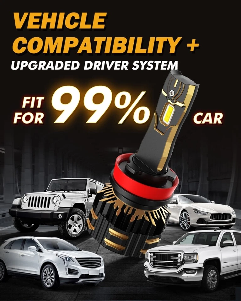 AUXBEAM 9005+H11+H10 9145 CANBUS LED Headlight High+Low+Fog Bulb Combo Kit 6500K - Image 4 of 4