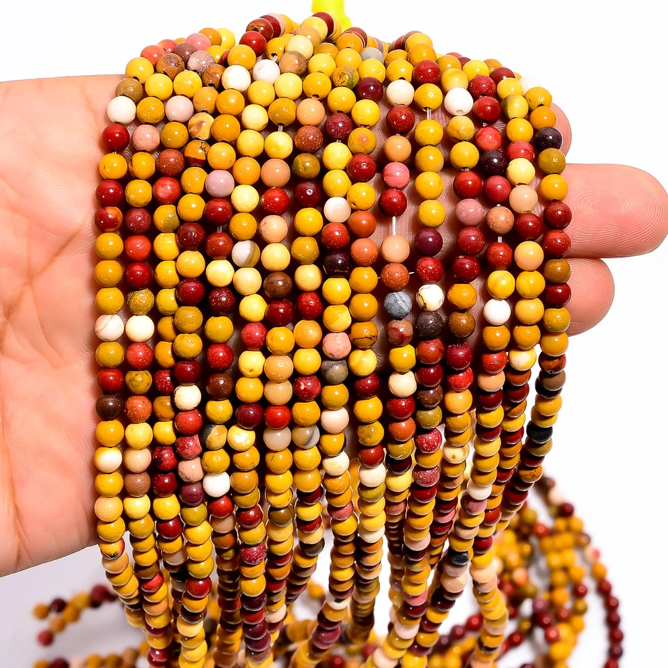 Natural Mookaite Gemstone Round Shape Smooth Beads 4X4.5 mm Strand 15" GB608 - Imagem 3 de 3