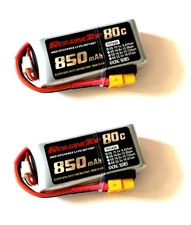 2X RoaringTop LiPo Battery Pack 80C~140C 850mAh 3S1P 11.1V with XT60 Plug