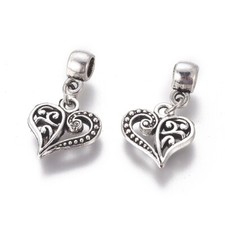10Pcs Alloy Antique Silver Heart European Large Hole Dangle Beads Charms 24mm