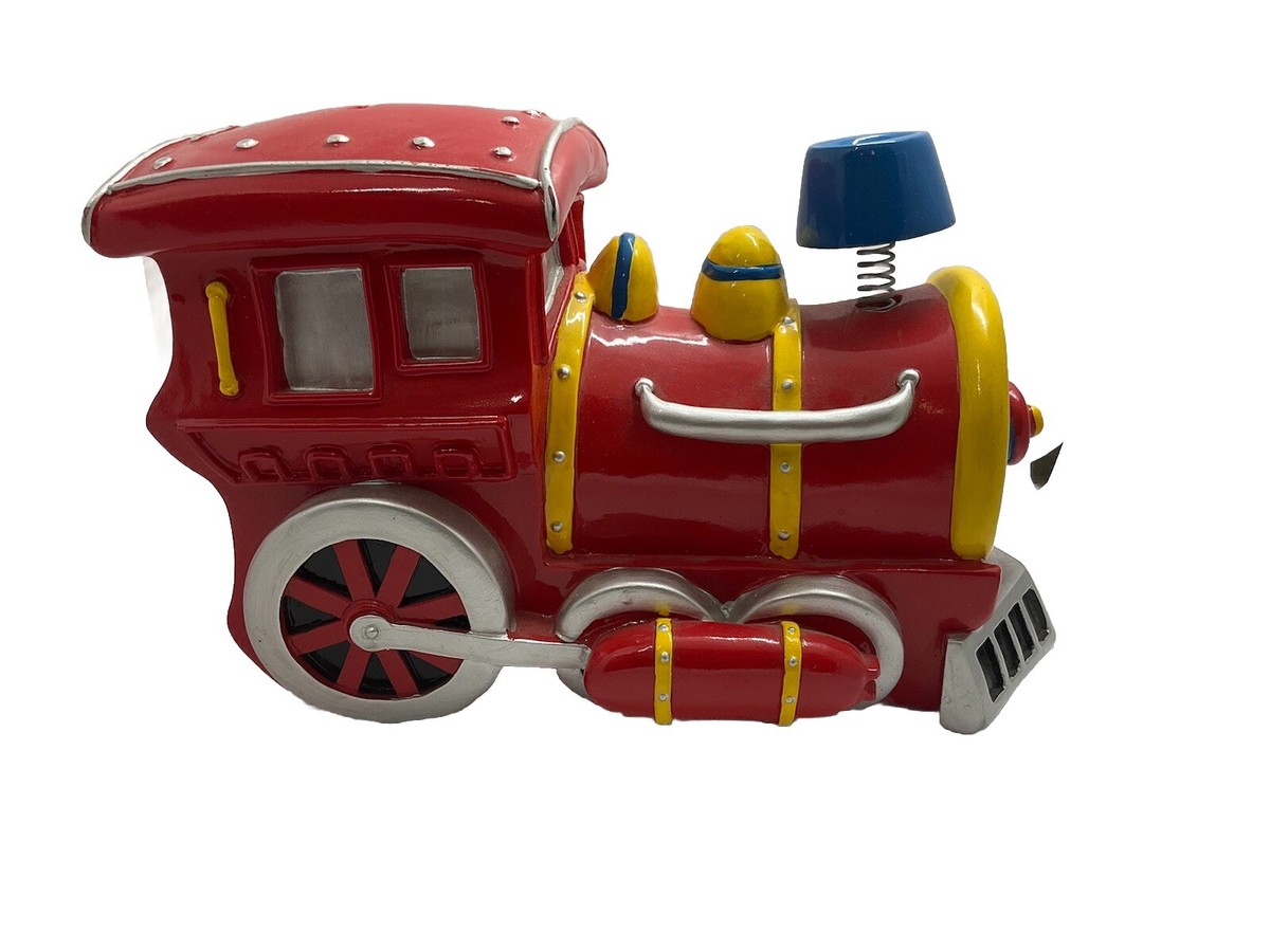 Children's Red Train Piggy Bank Room Decor Ceramic 11”x7”x5 1/2
