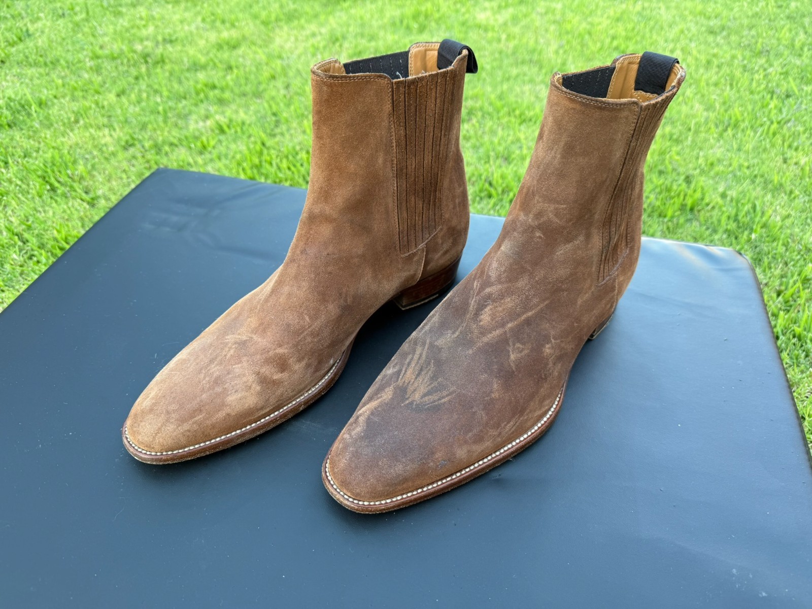 Saint Laurent Stivali Chelsea Wyatt 30 da uomo in camoscio marrone taglia 8 5 US 41 5 EU