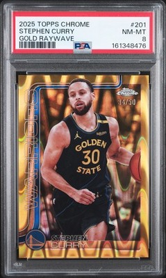 2025 TOPPS CHROME GOLD RAYWAVE #201 STEPHEN CURRY 34/50 PSA 8