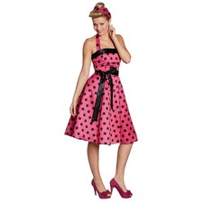 50er Jahre Kleid pink schwarz Rock n Roll Punkte Kostüm Rockabilly Verkleidung 