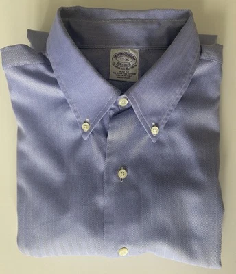 Brooks Brothers Men's Blue Herringbone Shirt With Double Cuff - Image 1 of 4