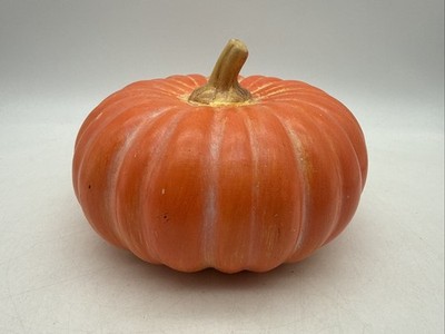Ceramic Orange Round Flat Pumpkin 6.75'' Long, 4.25'' Tall Halloween Fall Seasonal