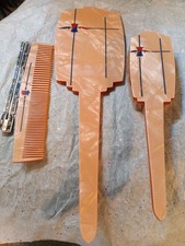 Art Deco VANITY SET 3 pieces Comb Brush Mirror Marbled tan celluloid vintage