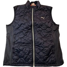 Puma Quilted Puffer Vest Women s XS Black Full Zip Lightweight Insulated