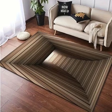 3D Illusion Mat - Modern Brown Beige Striped Large Rectangular Mat, 0.39inch Thi