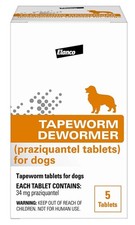 Tapeworm Dewormer Praziquantel Tablets for Dogs, 5 Count Pack of 1 Praziquan