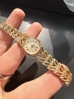 Vintage Rolex Ladies Cocktail Watch 14K Yellow Gold Textured Leaf Band 15mm