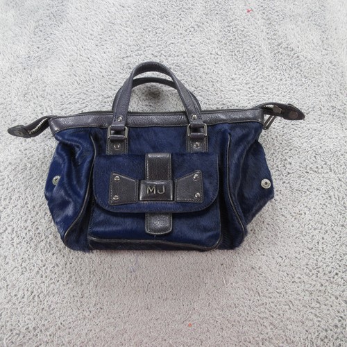 Marc Jacobs Satchel Bag Womens Medium Blue Fur Leather Top Handle Zip Purse