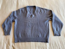 Hawick Pure Cashmere V-Neck Sweater Jumper Light Blue Mens L 46" Chest Scotland
