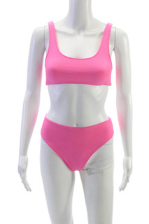 Frankies Bikinis Women Pink Solid Nylon Bikini Set Size S