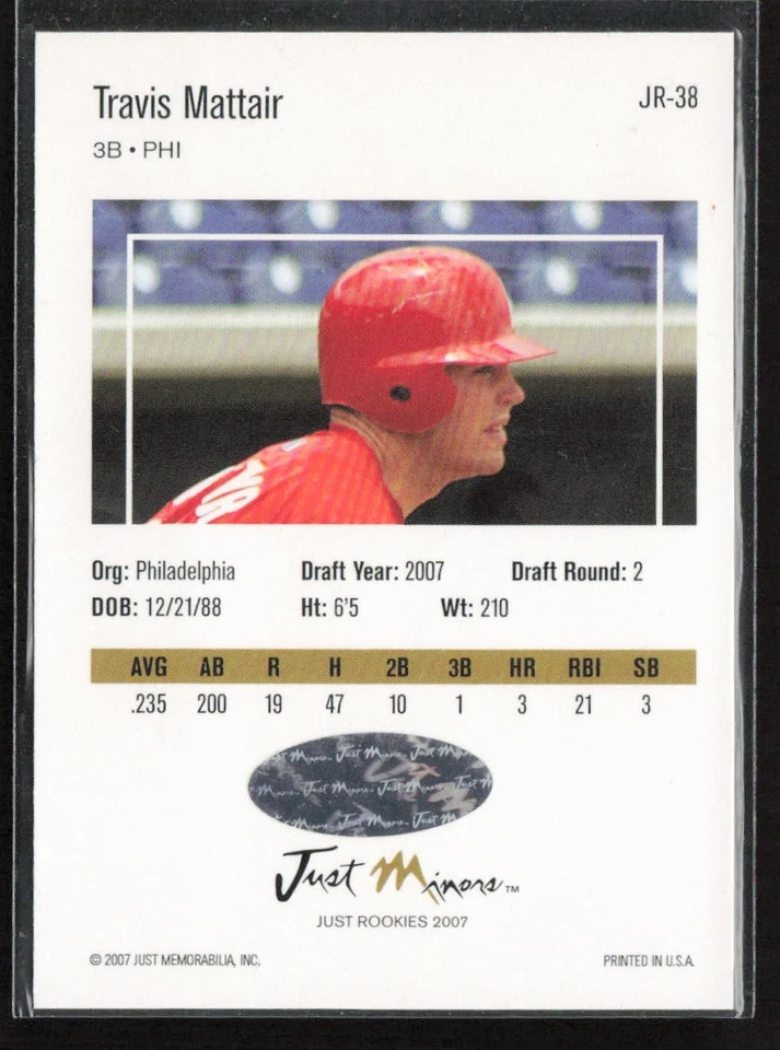 2007 Just Minors Just Rookies #JR-38 Travis Mattair Autograph - Image 2 of 2