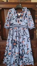 Gretchen Scott Ruffleneck Daphne  Dress Blue Orange Size Medium Nwt 