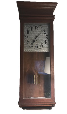 Hansen Manufacturing Co. Mechanical Wall Clock Wood Glass Metal Pendulum