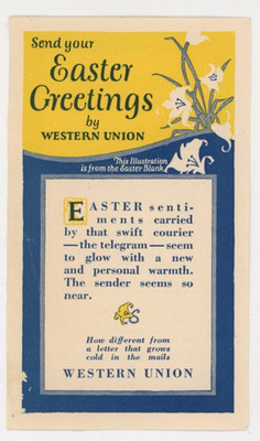 1930s Western Union Telegraph Easter Telegram Ad Flyer F218