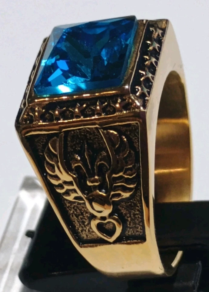 Anillo de hombre piedras azules chapado en oro de acero inoxidable talla 12 Foto 4 de 4