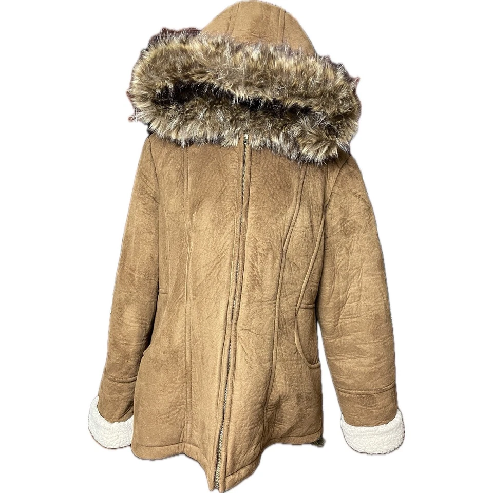 Chaqueta con capucha forrada de piel de gamuza sintética Big Chill XL abrigo de invierno marrón Foto 2 de 4