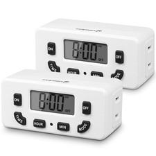 24 Hour Programmable Digital Timer Outlet 2 Pack , On/Off Program, LCD Display,